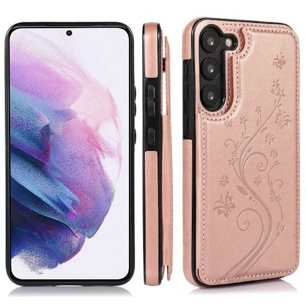 Samsung S23 Plus Stöttåligt Skal Korthållare 3-FACK Flippr V2 Rosa guld