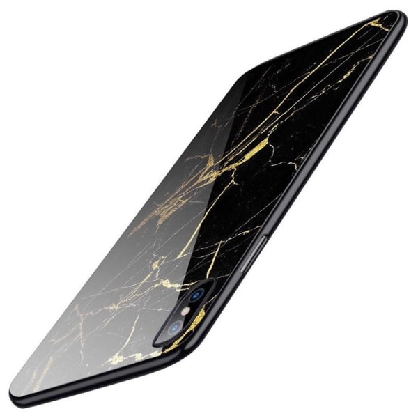 iPhone XS / X Marble Shell 9H hærdet glas bagside af glas Black Variant 2