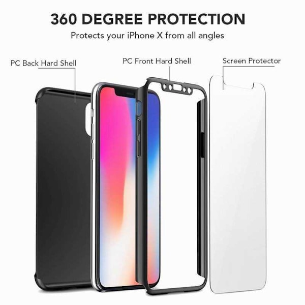 iPhone XS | 360° 3in1 FullCover kuori + 0,26 mm 9H lasi Black