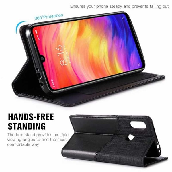 Xiaomi Redmi Note 7 Elegant Fodral i PU-Läder med RFID Block Svart