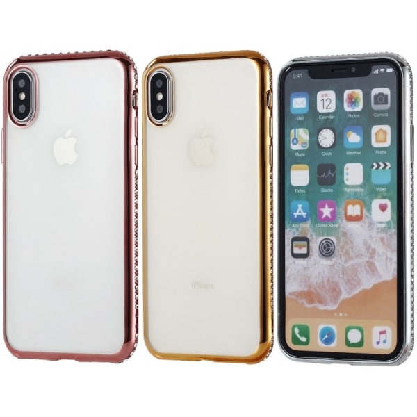 iPhone XS Exclusive Shock Absorber Rubber Case med Rhinestones Rosenguld