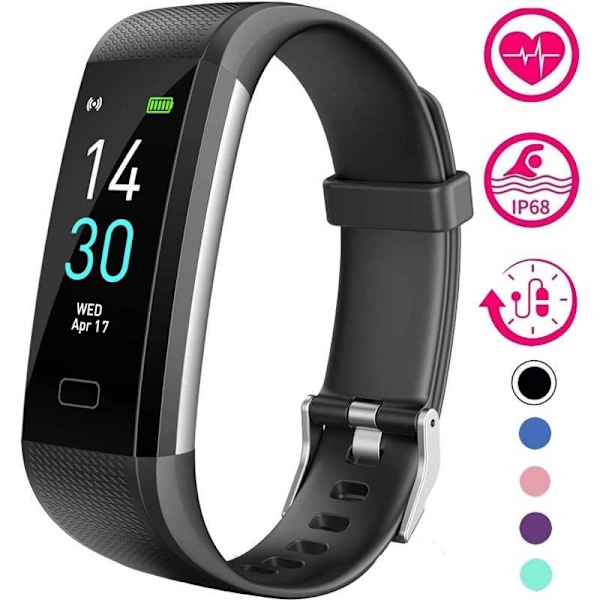 Aktivitetsarmband IP68 Vattentät med Pedometer Hjärtfrekvensmätare Svart