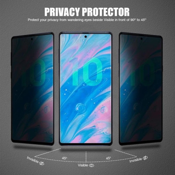Samsung Note 10 Plus Privacy FullFrame Karkaistu lasi 0,26mm 3D Transparent