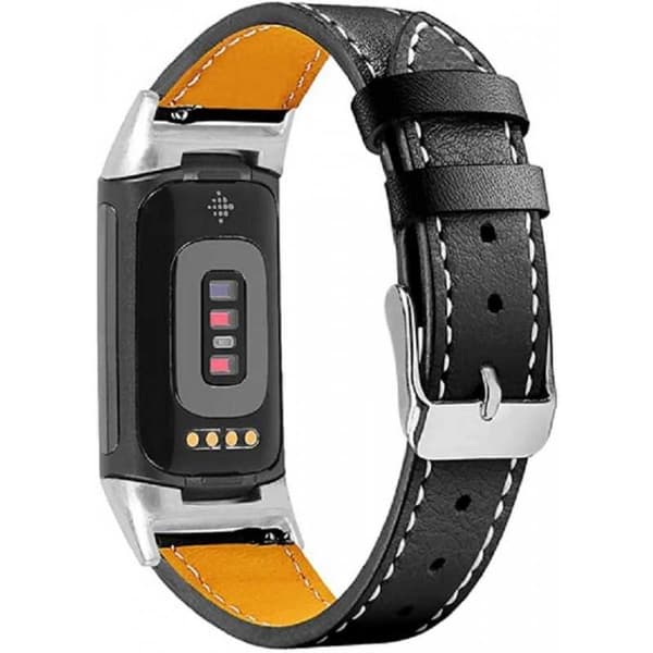 Fitbit Charge 5 Stilren Läderarmband Retro Svart