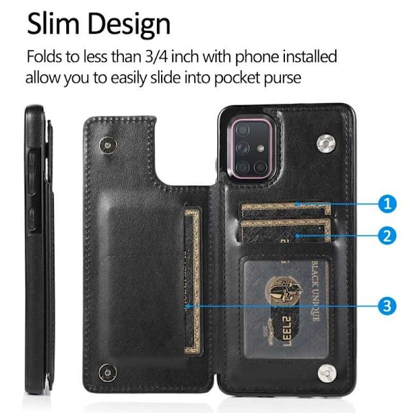 Samsung A71 iskunkestävä kotelo, 3-taskuinen Flippr V2 Black