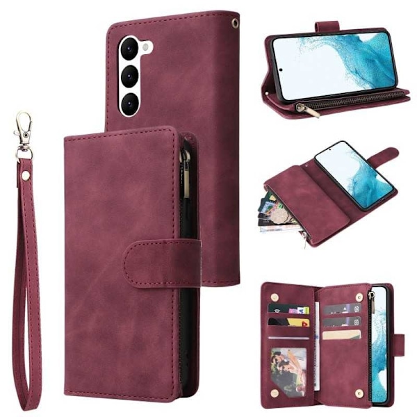Samsung S22 Plus multifunktionelt pung etui Lynlås 8-rum Svart