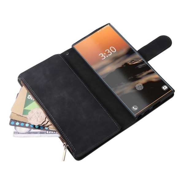 Samsung S23 Ultra monitoiminen lompakkokotelo, vetoketjullinen 8 Black