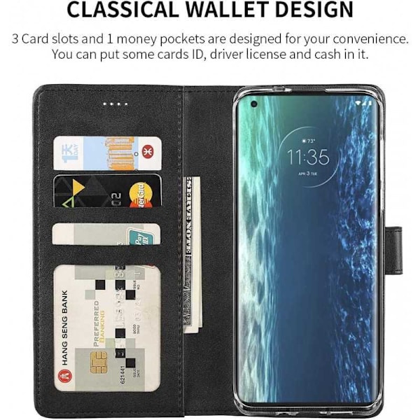 Motorola Moto Edge Plus lompakkokotelo PU-nahkainen 4-tasku Black