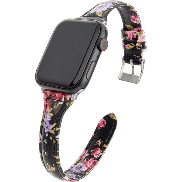 Apple Watch 40 mm / 38 mm tyylikäs nahkaranneke Mercy Flower Black