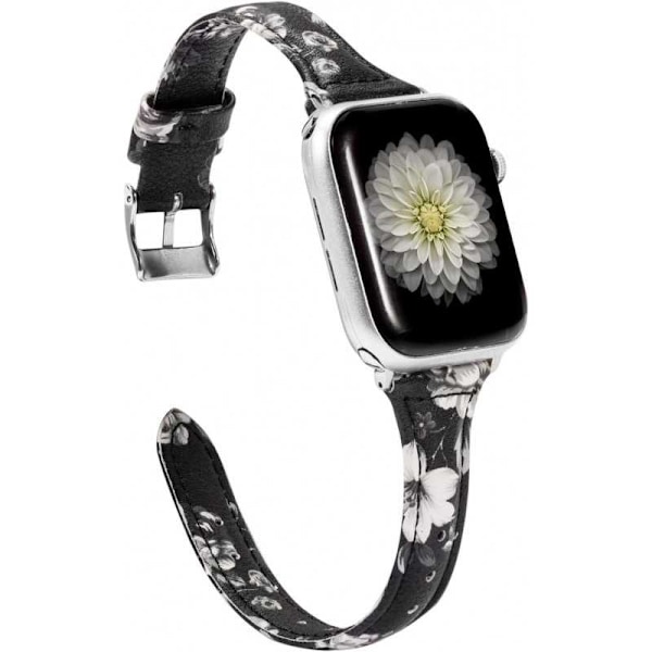 Apple Watch 38/40/41mm Stilrent Läderarmband Mercy - Svart/Vit Blomma
