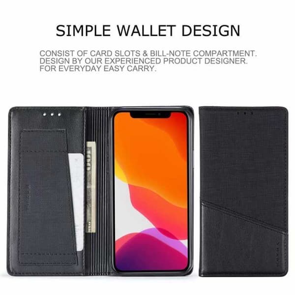 iPhone 13 Pro Max Elegant Fodral i PU-Läder med RFID Block Svart