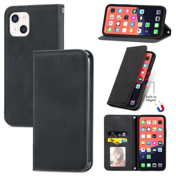 iPhone 13 Pro Max Flip Case Korttilokero Suede Black