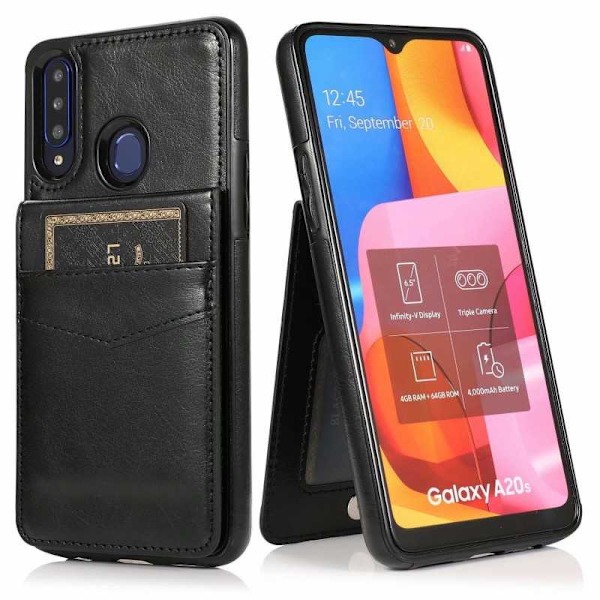 Samsung A20s Mobilskal Korthållare 5-FACK Retro V3 Svart