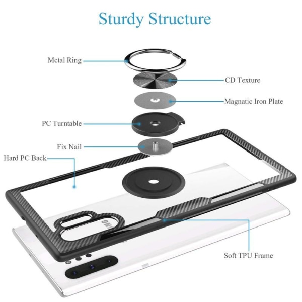 Samsung Note 10 praktisk støtsikker etui med ringholder V4 Transparent