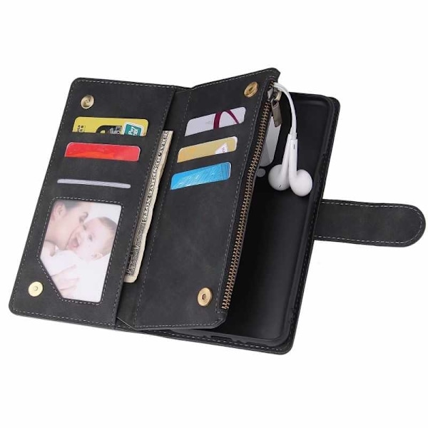OnePlus 7 Pro multifunktionelt pung etui Lynlås 8-rum Black