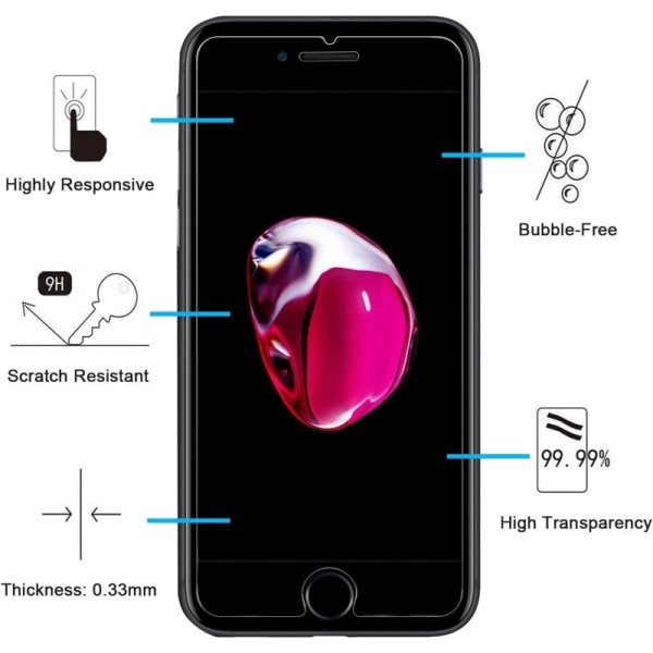 iPhone 7 Hærdet glas 0,26mm 2,5D 9H Transparent