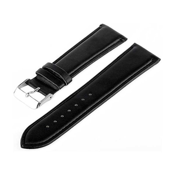 Urrem Sort PU-læder 18/20/22mm - Stålspænde Black 20mm