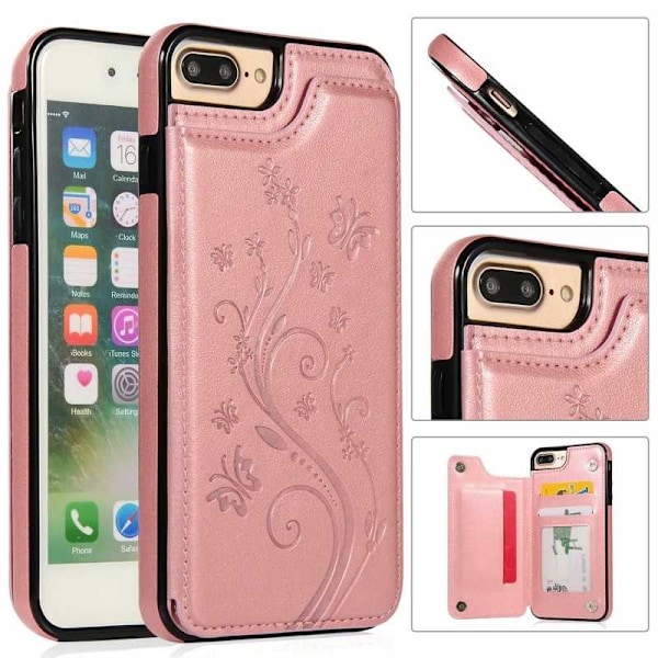 iPhone 8 Plus iskunkestävä kotelo, 3-taskuinen Flippr V2 Pink gold