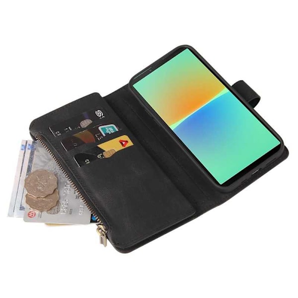 Xperia 10 IV Multifunktionellt Plånboksfodral Zip 13-Fack Svart