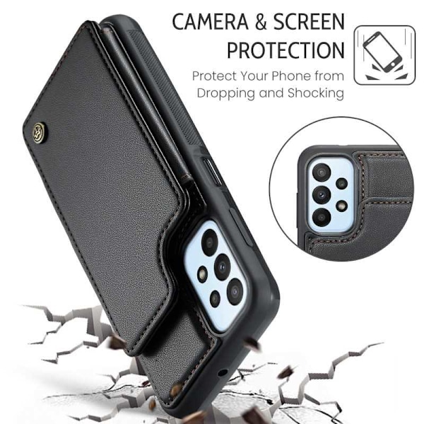CaseMe Shockproof Cover Kortholder Stander 4-rums Samsung A23 4G / 5G Sort