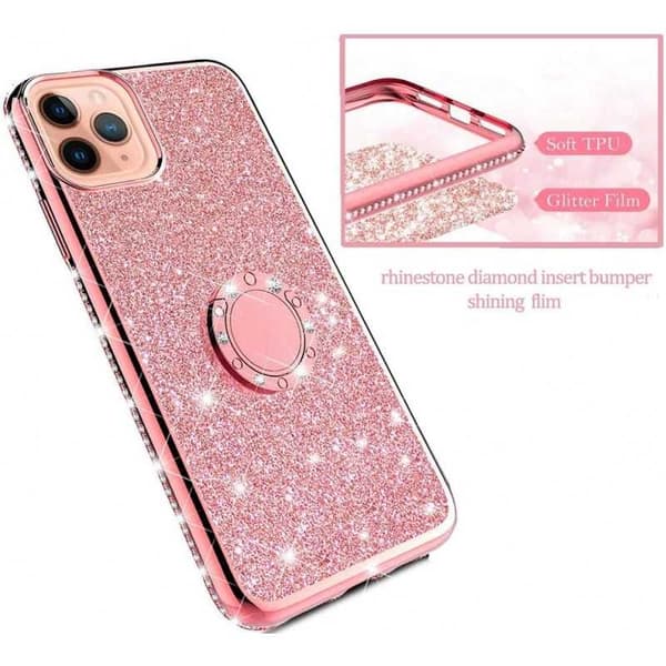 iPhone 11 Pro Stötdämpande Skal med Ringhållare Strass Svart