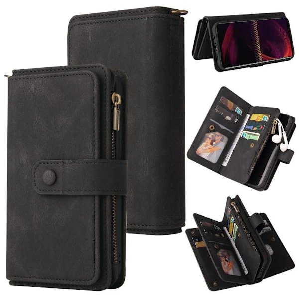 Xperia 5 III multifunktionelt pung etui Lynlås 13-rum Black