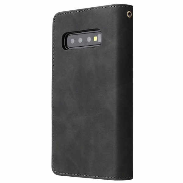 Samsung S10 monitoiminen lompakkokotelo, vetoketjullinen 8 tasku Black