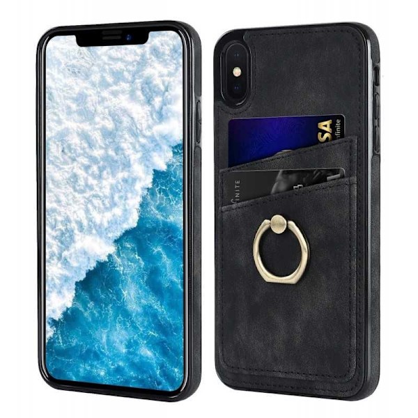 iPhone X / XS Mobilskal med Korthållare Retro V4 Svart