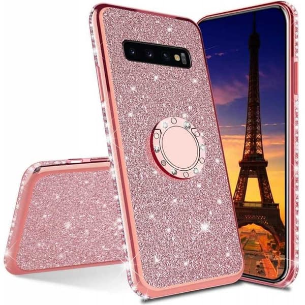 Samsung S10 Plus iskunvaimentimen suojus sormustelineellä Rosenguld
