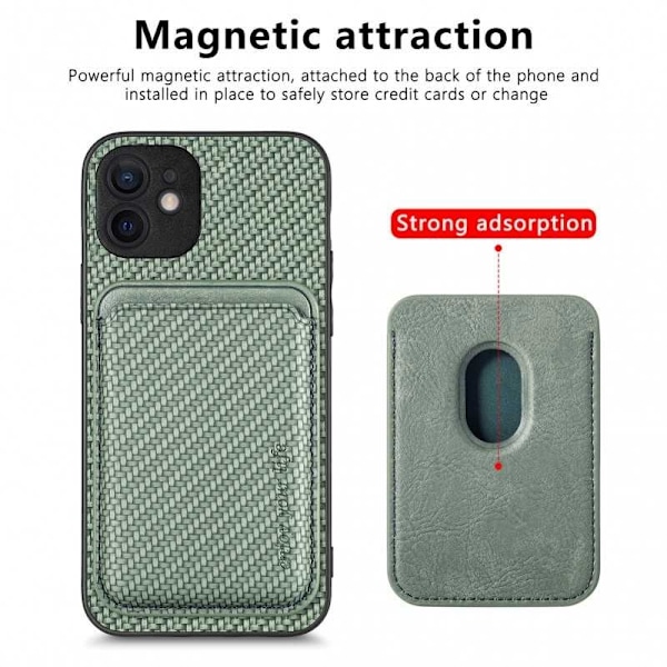 iPhone 11 Stöttåligt skal med Magnetisk Korthållare Magsafe RFID - Grön