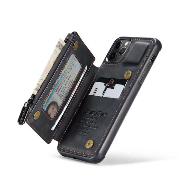 iPhone 11 Pro Max Skal Korthållare & Dragkedja 4-FACK CaseMe Flippr Svart