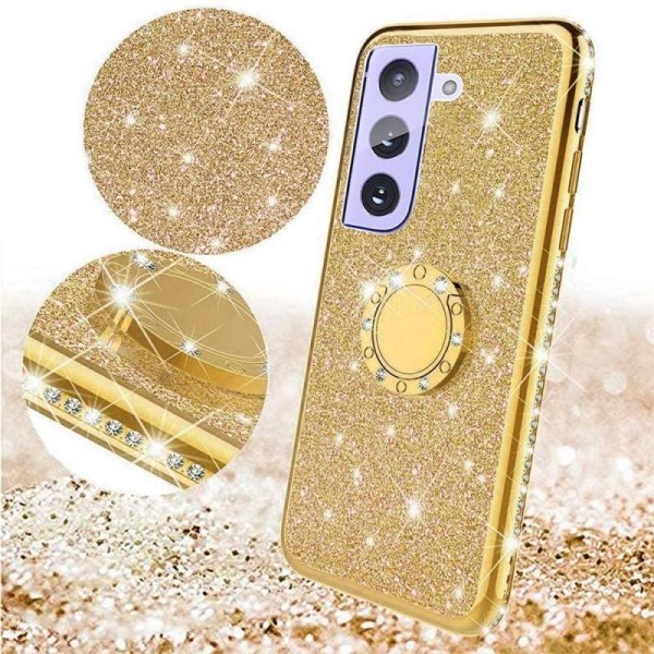 Samsung S21 FE stødabsorberende cover med ringholder Strass Rosenguld