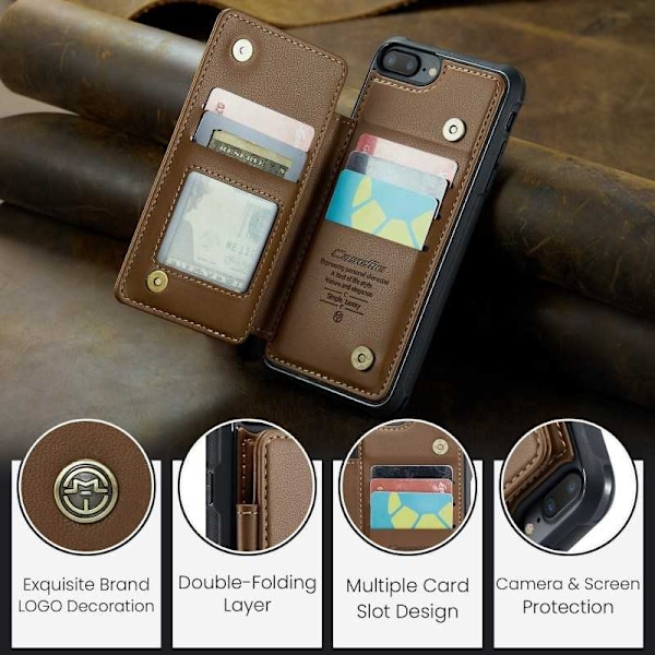 CaseMe iskunkestävä kansi korttitelineen jalusta 4-lokeroinen iPhone 7 Plus / 8 Plus Ruskea
