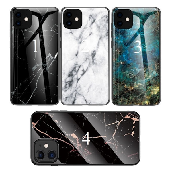 iPhone 12 Mini Marble Shell 9H karkaistu lasi tausta Glassback V2 Black Svart/Guld