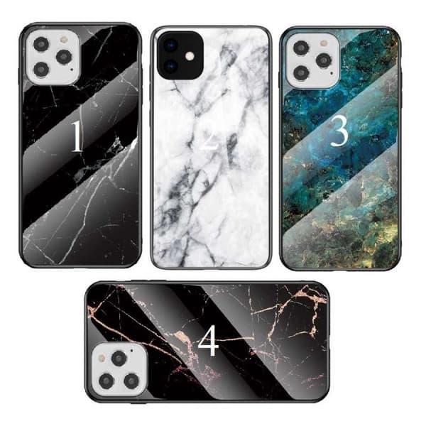 iPhone 12 Pro Max Marble Shell 9H karkaistu lasi tausta Glassback V2 Black Svart/Vit
