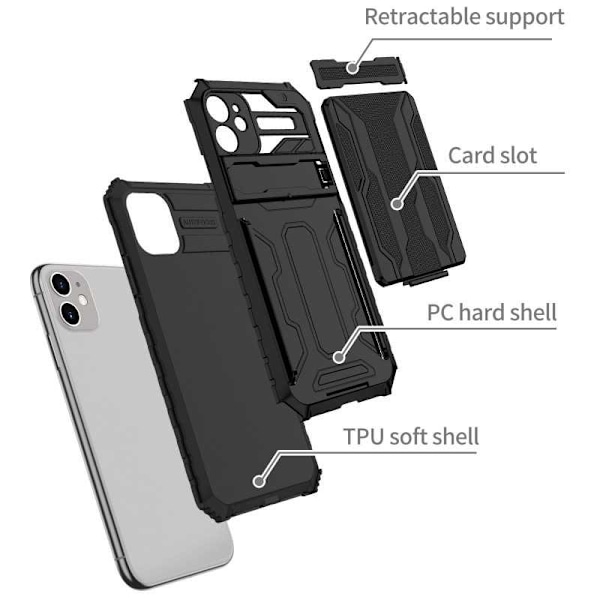 iPhone 11 Stöttåligt Skal Kickstand & Kortfack ThinArmor V3 Svart