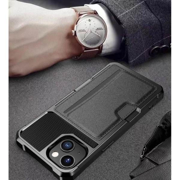 iPhone 14 Max Exclusive Shockproof veske med Solid V2-kortspor Black