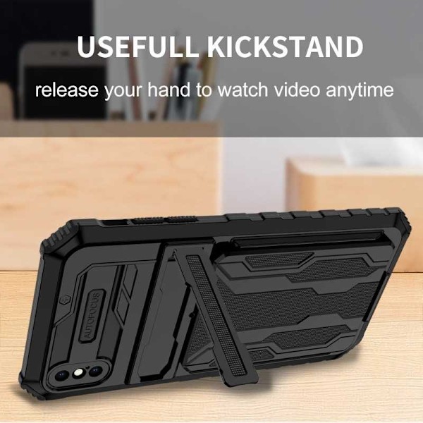 iPhone XS Max Iskunkestävä kansi Jalusta ja korttipaikka ThinArmor V3 Black