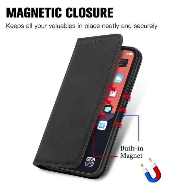 iPhone 13 Pro Max Flip Case Korttilokero Suede Black