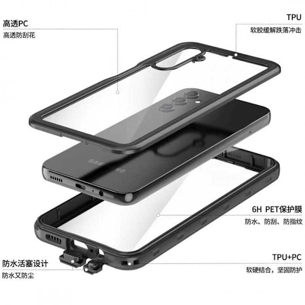 Samsung A14 5G Heltäckande Vattentät Premium Skal - 2m Transparent