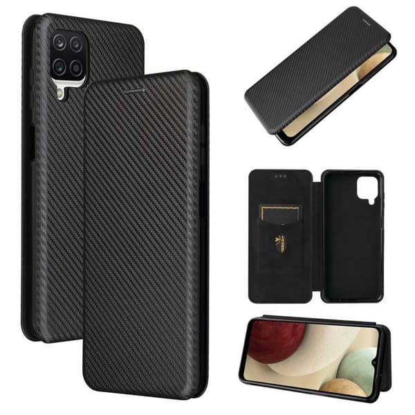 Samsung A12 Flip Case -korttipaikka CarbonDreams Black