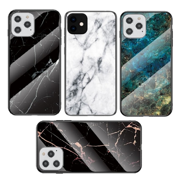 iPhone 12 Pro Max Marble Shell 9H hærdet glas bagside glas bagside V2 Black Svart/Guld