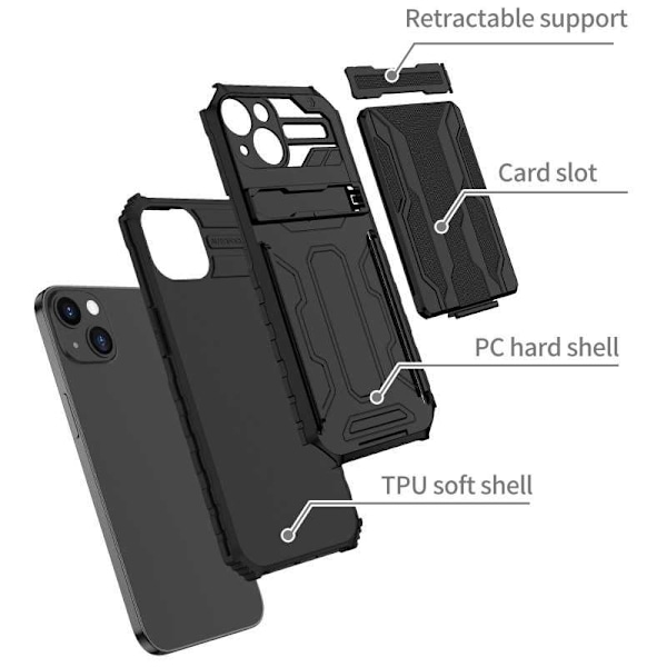 iPhone 13 Stöttåligt Skal Kickstand & Kortfack ThinArmor V3 Svart