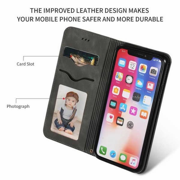iPhone XS & X Flipfodral Kortfack Mocka Svart