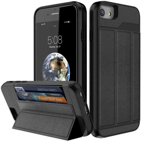 iPhone SE (2020 & 2022) Iskunkestävä kansi korttipaikalla Solid Black