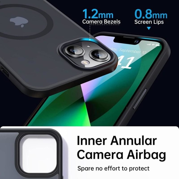 iPhone 13 Mini läpinäkyvä iskunvaimenninkotelo, MagSafe-yhteenso Svart