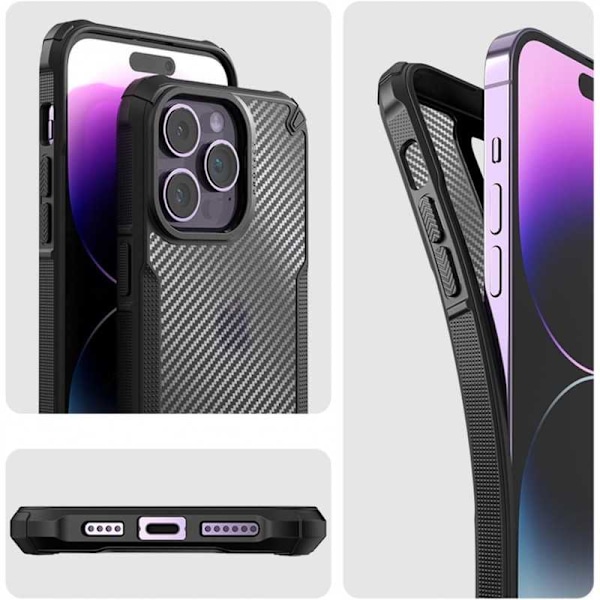 Iskunkestävä suojus läpinäkyvällä Carbon Design Legend iPhone 12 / 12 Pro:lla