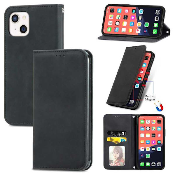 iPhone 13 Mini Flip Case Korttilokero Suede Black