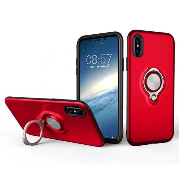 iPhone X Iskunkestävä mattamusta suojus sormustelineellä Svart