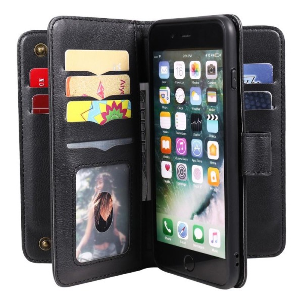 Käytännöllinen iPhone 6 / 6S Plus -lompakkokotelo, jossa 11-task Black